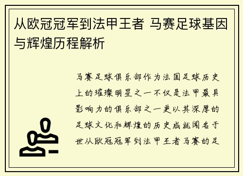 从欧冠冠军到法甲王者 马赛足球基因与辉煌历程解析